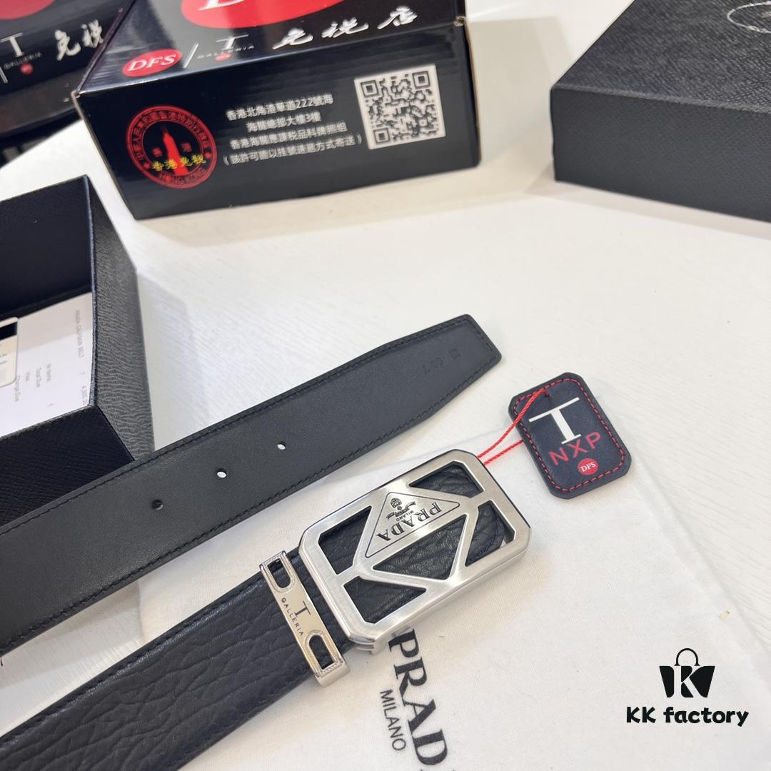 Prada Hong Kong Duty-Free Gift Box Genuine Leather Belt with Elephant Texture from South Africa