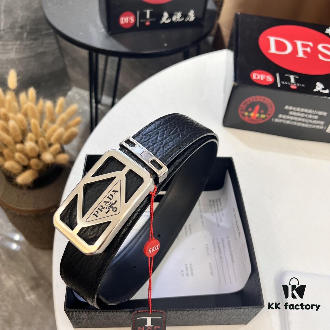 Prada Hong Kong Duty-Free Gift Box Genuine Leather Belt with Elephant Texture from South Africa