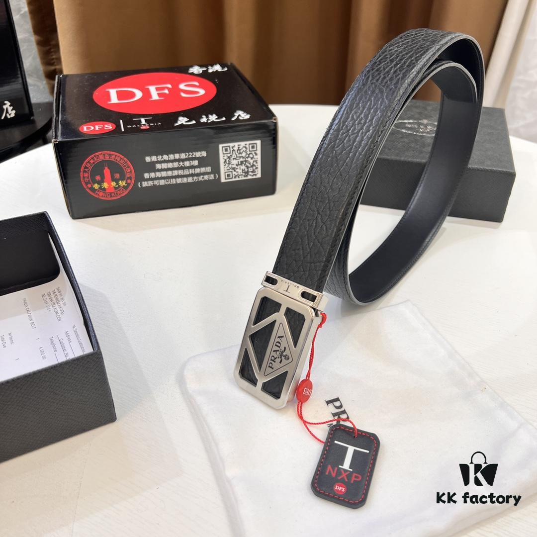 Prada Hong Kong Duty-Free Gift Box Genuine Leather Belt with Elephant Texture from South Africa
