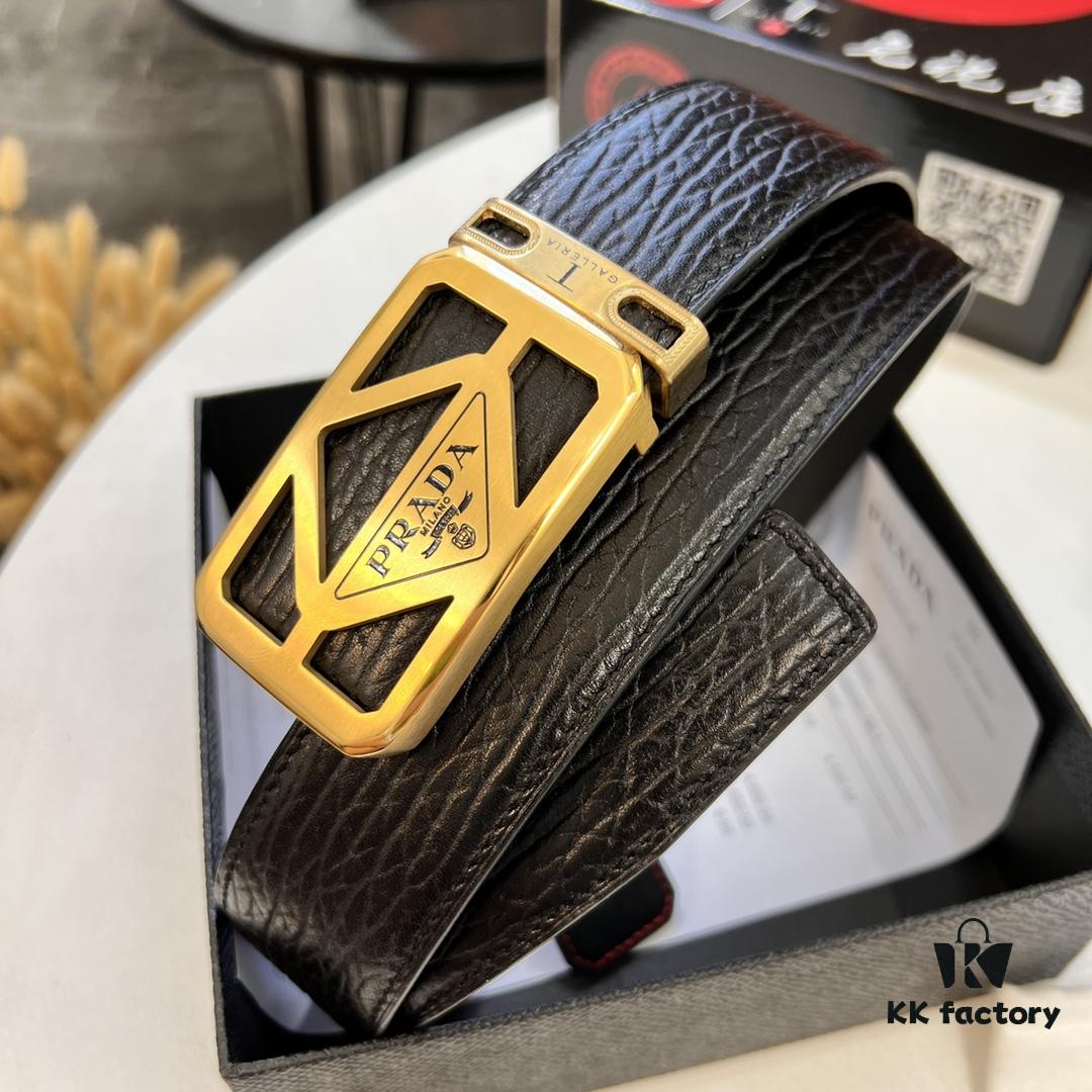 Prada Hong Kong Duty-Free Gift Box Genuine Leather Belt with Elephant Texture from South Africa