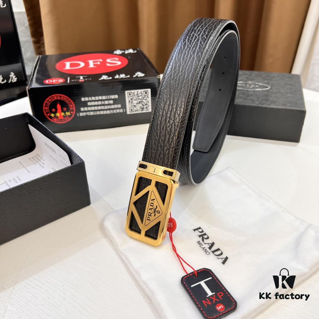 Prada Hong Kong Duty-Free Gift Box Genuine Leather Belt with Elephant Texture from South Africa