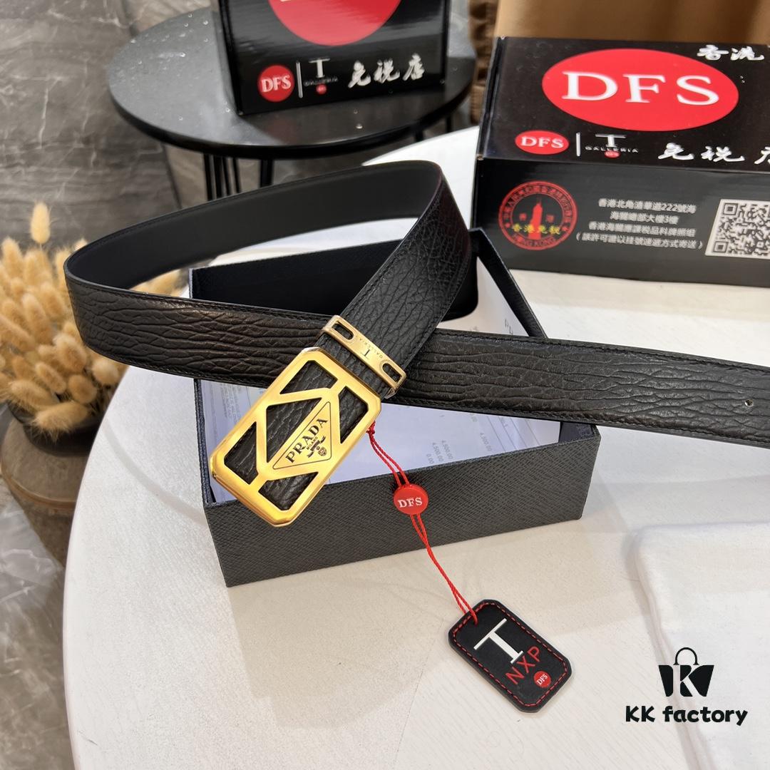 Prada Hong Kong Duty-Free Gift Box Genuine Leather Belt with Elephant Texture from South Africa