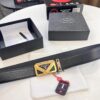 Prada Hong Kong Duty-Free Gift Box Genuine Leather Belt with Elephant Grain Calfskin and Stainless Steel Buckle