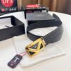 Prada Hong Kong Duty-Free Gift Box Genuine Leather Belt with Elephant Grain Calfskin and Stainless Steel Buckle