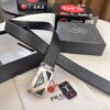 Prada Hong Kong Duty-Free Gift Box Genuine Leather Belt with Elephant Grain Calfskin and Stainless Steel Hardware