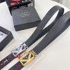 Prada Hong Kong Duty-Free Gift Box Genuine Leather Belt with Elephant Grain Calfskin and Stainless Steel Hardware