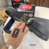 Prada Style Hong Kong Duty-Free Gift Box (NXP Tag with Anti-Counterfeit Chip, Official Website Verifiable), Square Buckle Metal Hardware, Electroplated and Polished Finish, Men's Popular Belt for Formal Wear