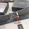 Prada Style Hong Kong Duty-Free Gift Box (NXP Tag with Anti-Counterfeit Chip, Official Website Verifiable), Square Buckle Metal Hardware, Electroplated and Polished Finish, Men's Popular Belt for Formal Wear
