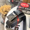 Prada Style Hong Kong Duty-Free Gift Box (NXP Tag with Anti-Counterfeit Chip, Official Website Verifiable), Square Buckle Metal Hardware, Electroplated and Polished Finish, Men's Popular Belt for Formal Wear