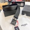 Prada Style Hong Kong Duty-Free Gift Box (NXP Tag with Anti-Counterfeit Chip, Official Website Verifiable), Square Buckle Metal Hardware, Electroplated and Polished Finish, Men's Popular Belt for Formal Wear