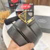 Prada Style Hong Kong Duty-Free Gift Box Leather Belt - Cross-Grain Calfskin with NXP Anti-Counterfeit Chip, Polished Metal Buckle, 3.5cm Width