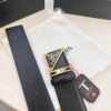 Prada Style Hong Kong Duty-Free Gift Box Leather Belt - Cross-Grain Calfskin with NXP Anti-Counterfeit Chip, Polished Metal Buckle, 3.5cm Width