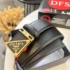 Prada Style Hong Kong Duty-Free Gift Box Leather Belt - Cross-Grain Calfskin with NXP Anti-Counterfeit Chip, Polished Metal Buckle, 3.5cm Width