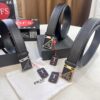 Prada Style Hong Kong Duty-Free Gift Box Leather Belt - Cross-Grain Calfskin with NXP Anti-Counterfeit Chip, Polished Metal Buckle, 3.5cm Width