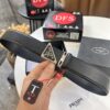 Prada Style Hong Kong Duty-Free Gift Box (NXP Tag with Official Website Recognition, Genuine Anti-Counterfeit Chip), Square Buckle Hardware, Electroplated and Polished Finish, Men's Popular Belt for Formal Wear