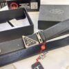 Prada Style Hong Kong Duty-Free Gift Box (NXP Tag with Official Website Recognition, Genuine Anti-Counterfeit Chip), Square Buckle Hardware, Electroplated and Polished Finish, Men's Popular Belt for Formal Wear