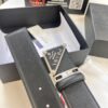Prada Style Hong Kong Duty-Free Gift Box (NXP Tag with Official Website Recognition, Genuine Anti-Counterfeit Chip), Square Buckle Hardware, Electroplated and Polished Finish, Men's Popular Belt for Formal Wear