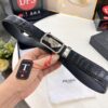 Prada Automatic Buckle Belt, Premium Crocodile-Textured Top Layer Imported Leather, 3.5cm Width, Smooth Slide Closure, Polished Black Coated Stainless Steel Hardware