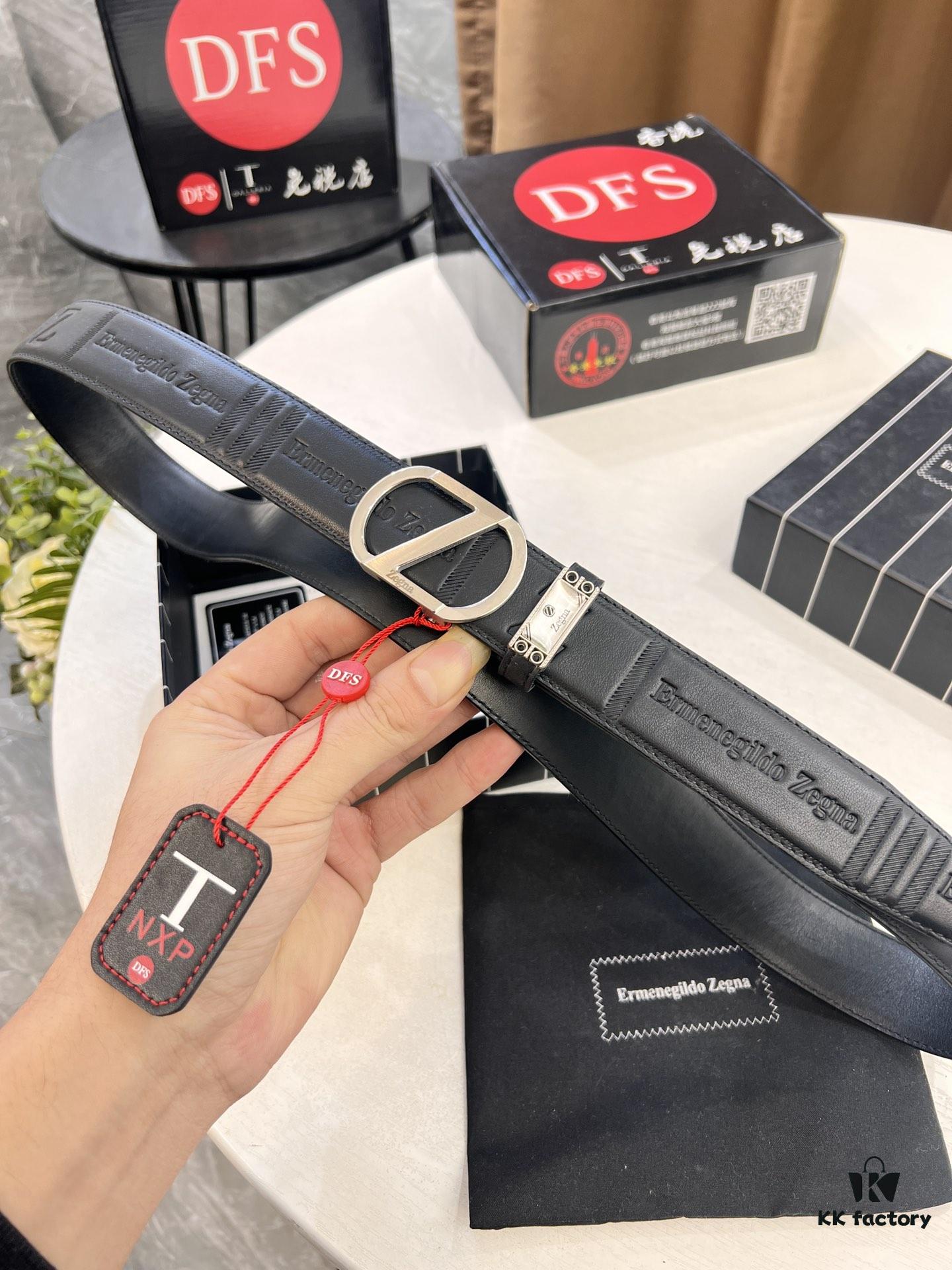 Zegna Original Factory Order, Hong Kong Tax-Free Gift Box (NXP Tag with Website-Verifiable Genuine Anti-Counterfeit Chip), Z-Shaped Buckle Stainless Steel Hardware, Automatic Pulley Series, Top-Tier Leather Belt Supporting Authentication