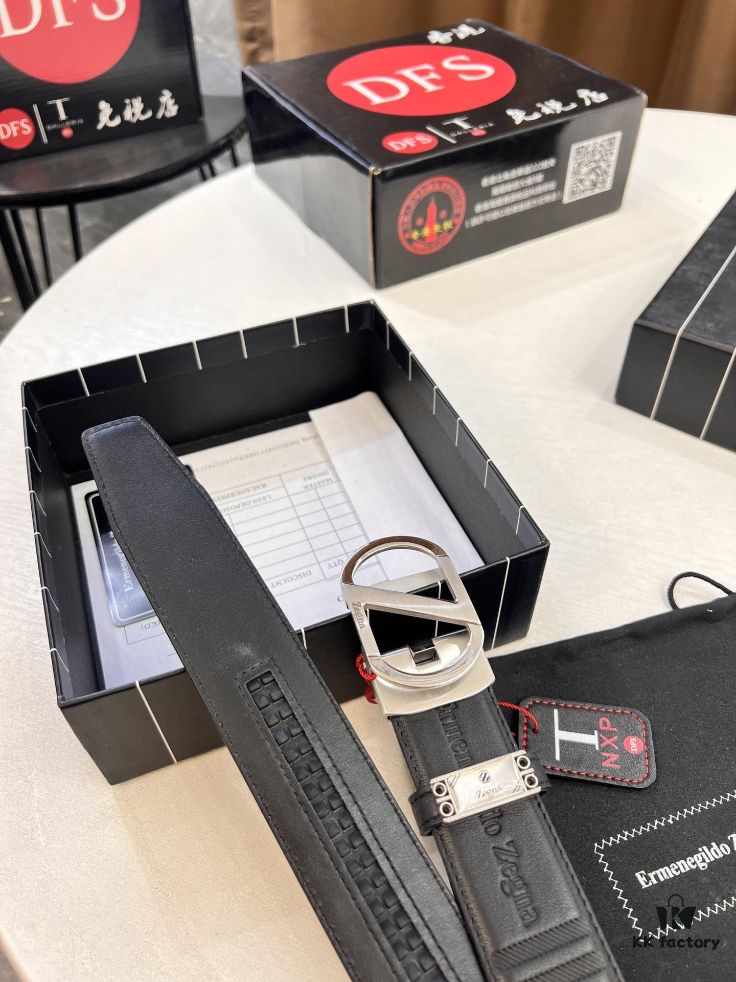 Zegna Original Factory Order, Hong Kong Tax-Free Gift Box (NXP Tag with Website-Verifiable Genuine Anti-Counterfeit Chip), Z-Shaped Buckle Stainless Steel Hardware, Automatic Pulley Series, Top-Tier Leather Belt Supporting Authentication