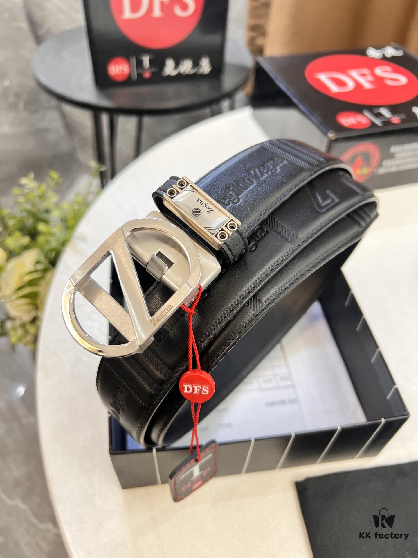 Zegna Original Factory Order, Hong Kong Tax-Free Gift Box (NXP Tag with Website-Verifiable Genuine Anti-Counterfeit Chip), Z-Shaped Buckle Stainless Steel Hardware, Automatic Pulley Series, Top-Tier Leather Belt Supporting Authentication