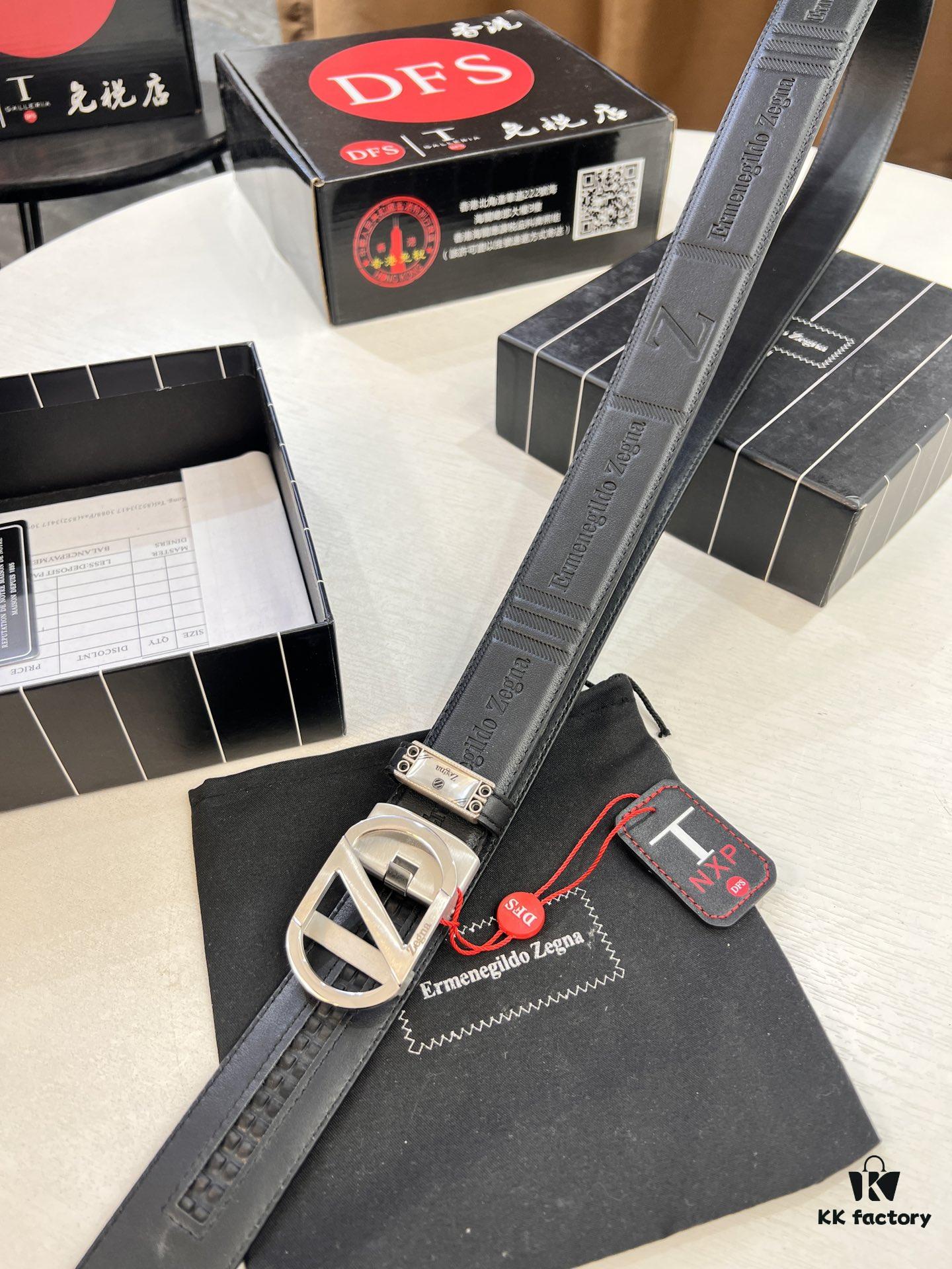 Zegna Original Factory Order, Hong Kong Tax-Free Gift Box (NXP Tag with Website-Verifiable Genuine Anti-Counterfeit Chip), Z-Shaped Buckle Stainless Steel Hardware, Automatic Pulley Series, Top-Tier Leather Belt Supporting Authentication