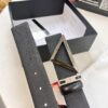 Prada-Inspired V, Hong Kong Duty-Free Gift Box (NXP RFID Tag Recognizable on Official Website, Authentic Anti-Counterfeit Chip) Triangle Hanging Buckle Hardware, Electroplated and Polished, Double-Sided Wear Unisex Belt