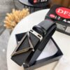 Prada-Inspired V, Hong Kong Duty-Free Gift Box (NXP RFID Tag Recognizable on Official Website, Authentic Anti-Counterfeit Chip) Triangle Hanging Buckle Hardware, Electroplated and Polished, Double-Sided Wear Unisex Belt