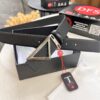 Prada-Inspired V, Hong Kong Duty-Free Gift Box (NXP RFID Tag Recognizable on Official Website, Authentic Anti-Counterfeit Chip) Triangle Hanging Buckle Hardware, Electroplated and Polished, Double-Sided Wear Unisex Belt