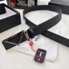 Prada-Inspired V, Hong Kong Duty-Free Gift Box (NXP RFID Tag Recognizable on Official Website, Authentic Anti-Counterfeit Chip) Triangle Hanging Buckle Hardware, Electroplated and Polished, Double-Sided Wear Unisex Belt