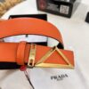 Prada-Inspired Belt, Hong Kong Duty-Free Gift Box (NXP RFID Tag Recognizable on Official Website, Authentic Anti-Counterfeit Chip), Triangle Buckle Metal Hardware, Electroplated and Polished Finish, Reversible Design Popular for Couples, Original Factory Production