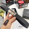 Prada Automatic Buckle Leather Belt, Custom Cowhide, Top-Quality Business Formal Belt with Smooth Slide Mechanism