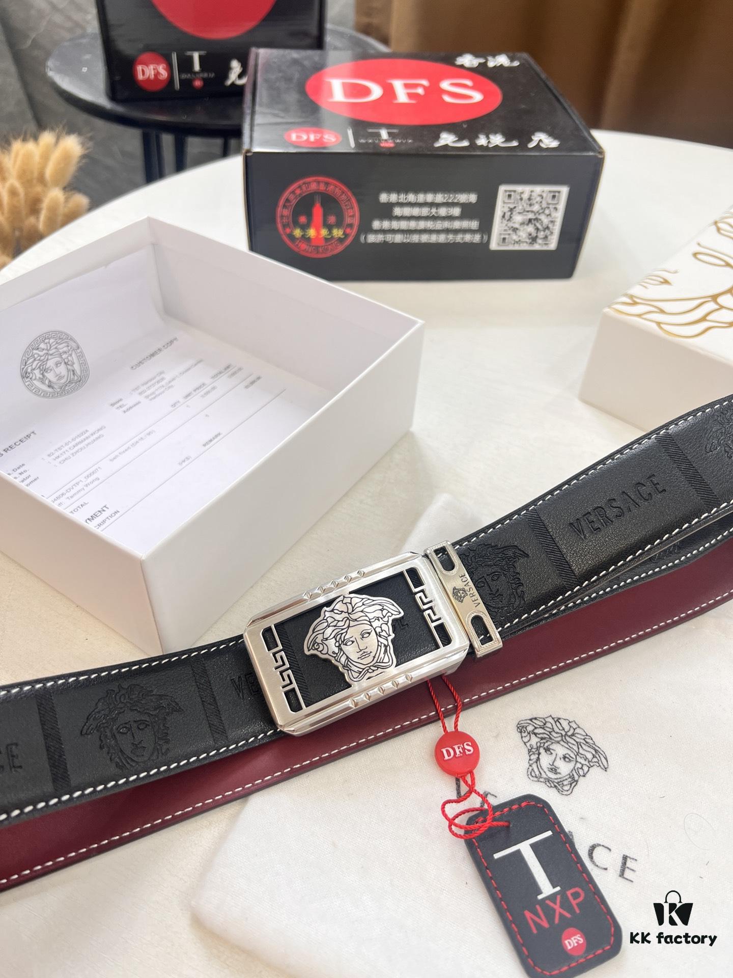 Versace Belt New Model Genuine Leather Soft Feel Reversible Double-Sided Use Medusa Head Embossed Top Layer Cowhide 3.8cm Width Fashion Brand Belt with NXP Anti-Counterfeit Chip