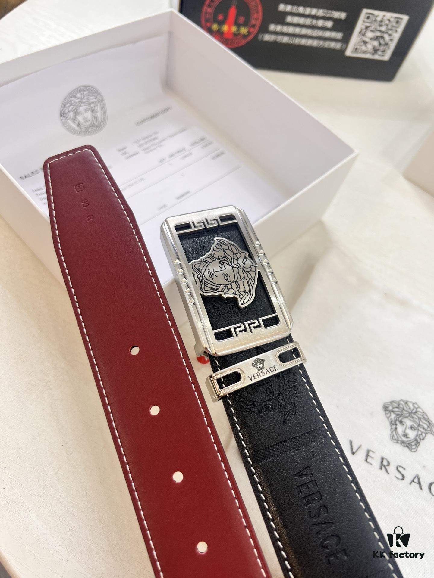 Versace Belt New Model Genuine Leather Soft Feel Reversible Double-Sided Use Medusa Head Embossed Top Layer Cowhide 3.8cm Width Fashion Brand Belt with NXP Anti-Counterfeit Chip