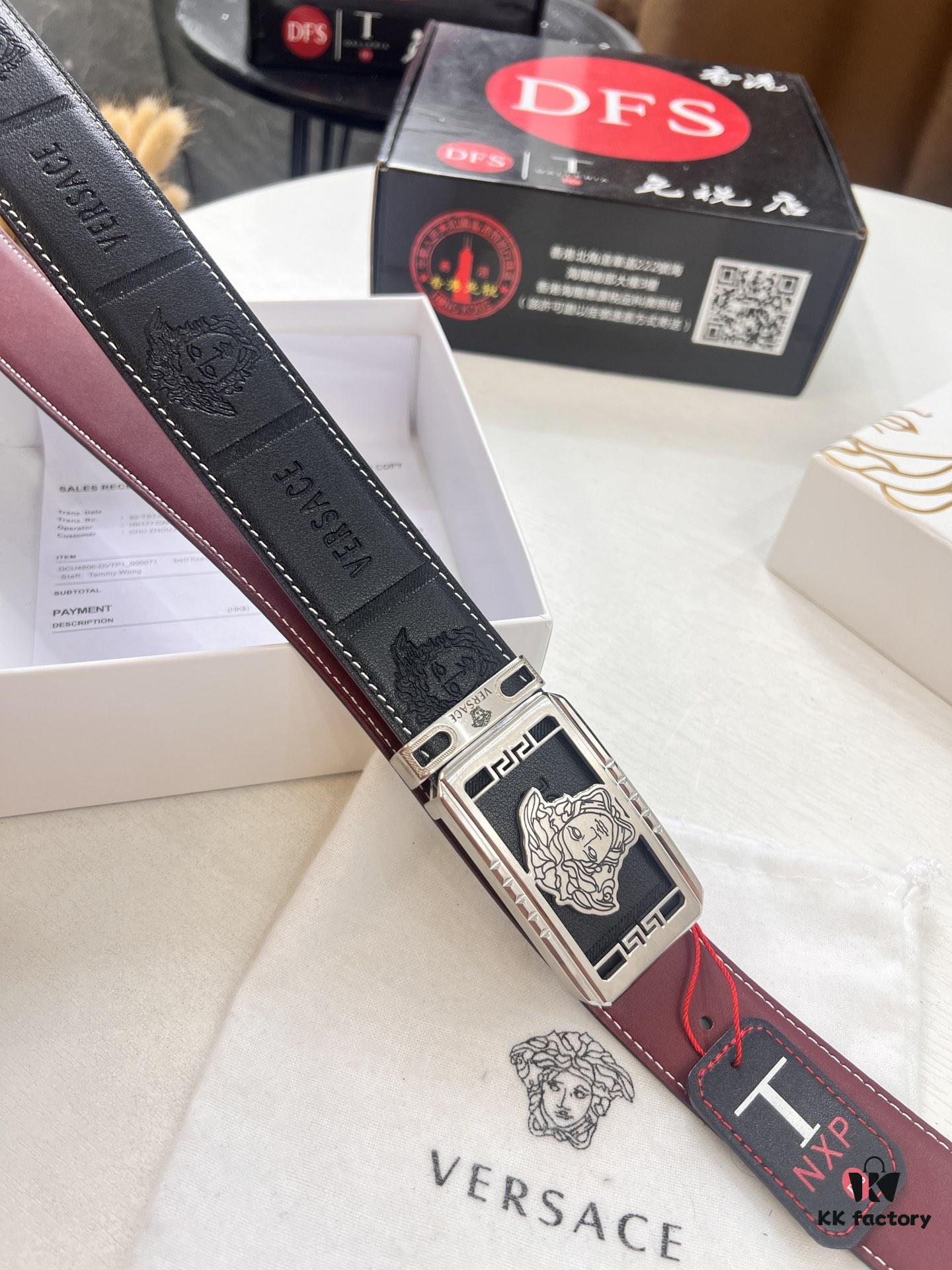 Versace Belt New Model Genuine Leather Soft Feel Reversible Double-Sided Use Medusa Head Embossed Top Layer Cowhide 3.8cm Width Fashion Brand Belt with NXP Anti-Counterfeit Chip