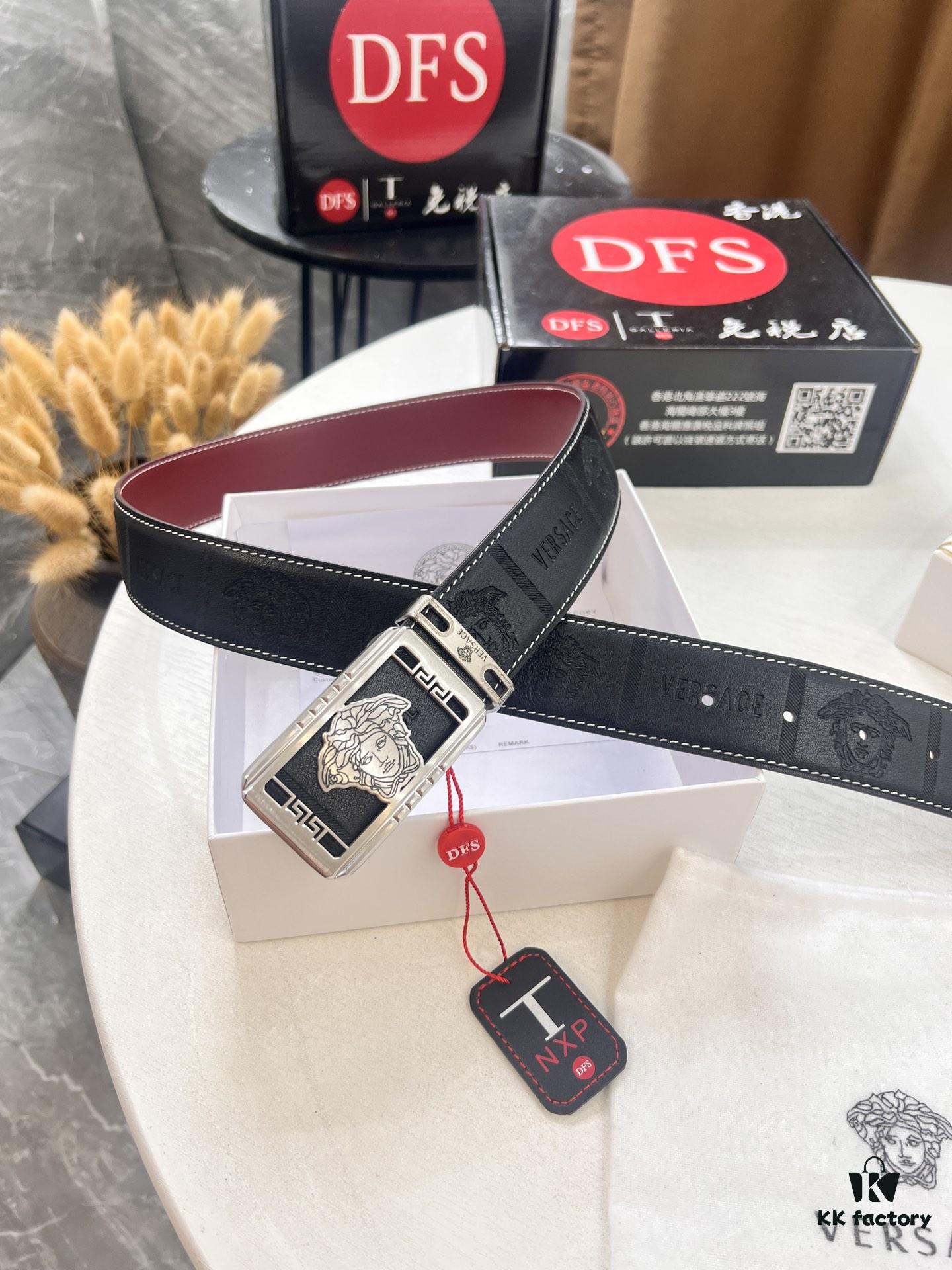 Versace Belt New Model Genuine Leather Soft Feel Reversible Double-Sided Use Medusa Head Embossed Top Layer Cowhide 3.8cm Width Fashion Brand Belt with NXP Anti-Counterfeit Chip