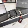 Prada Men's Belt, Genuine Imported Cowhide with ZP-Molded Buckle, 3.5 cm Width, Dual Color, Cross-Grain Leather