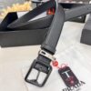Prada Men's Belt, Genuine Imported Cowhide with ZP-Molded Buckle, 3.5 cm Width, Dual Color, Cross-Grain Leather
