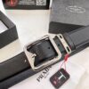 Prada Men's Belt, Genuine Imported Cowhide with ZP Molded Pin Buckle, 3.5 cm Width, Dual Color, Cross-Grain Leather