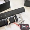 Prada Men's Belt, Genuine Imported Cowhide with ZP Molded Pin Buckle, 3.5 cm Width, Dual Color, Cross-Grain Leather