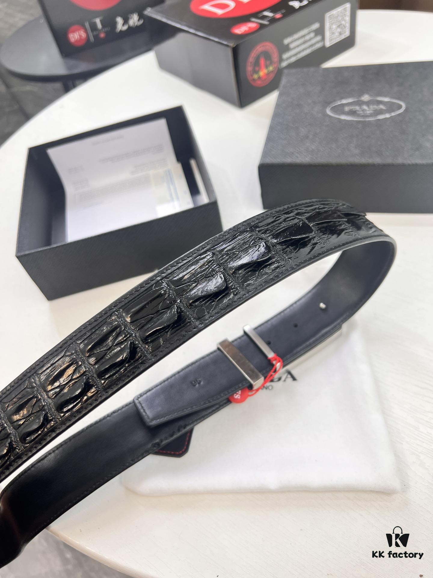 Prada Hong Kong Duty-Free Gift Box Genuine Leather Belt with Anti-Counterfeit Verification