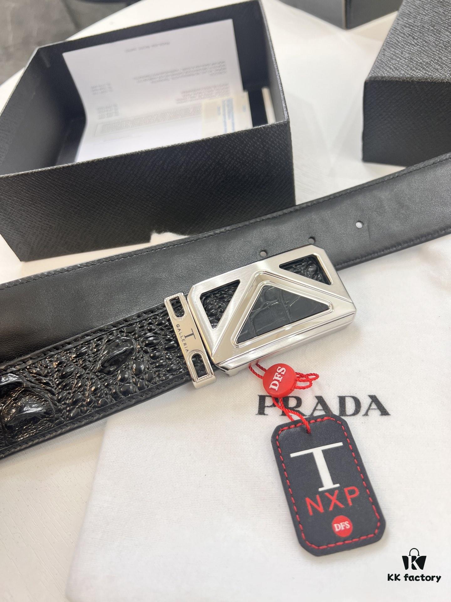 Prada Hong Kong Duty-Free Gift Box Genuine Leather Belt with Anti-Counterfeit Verification