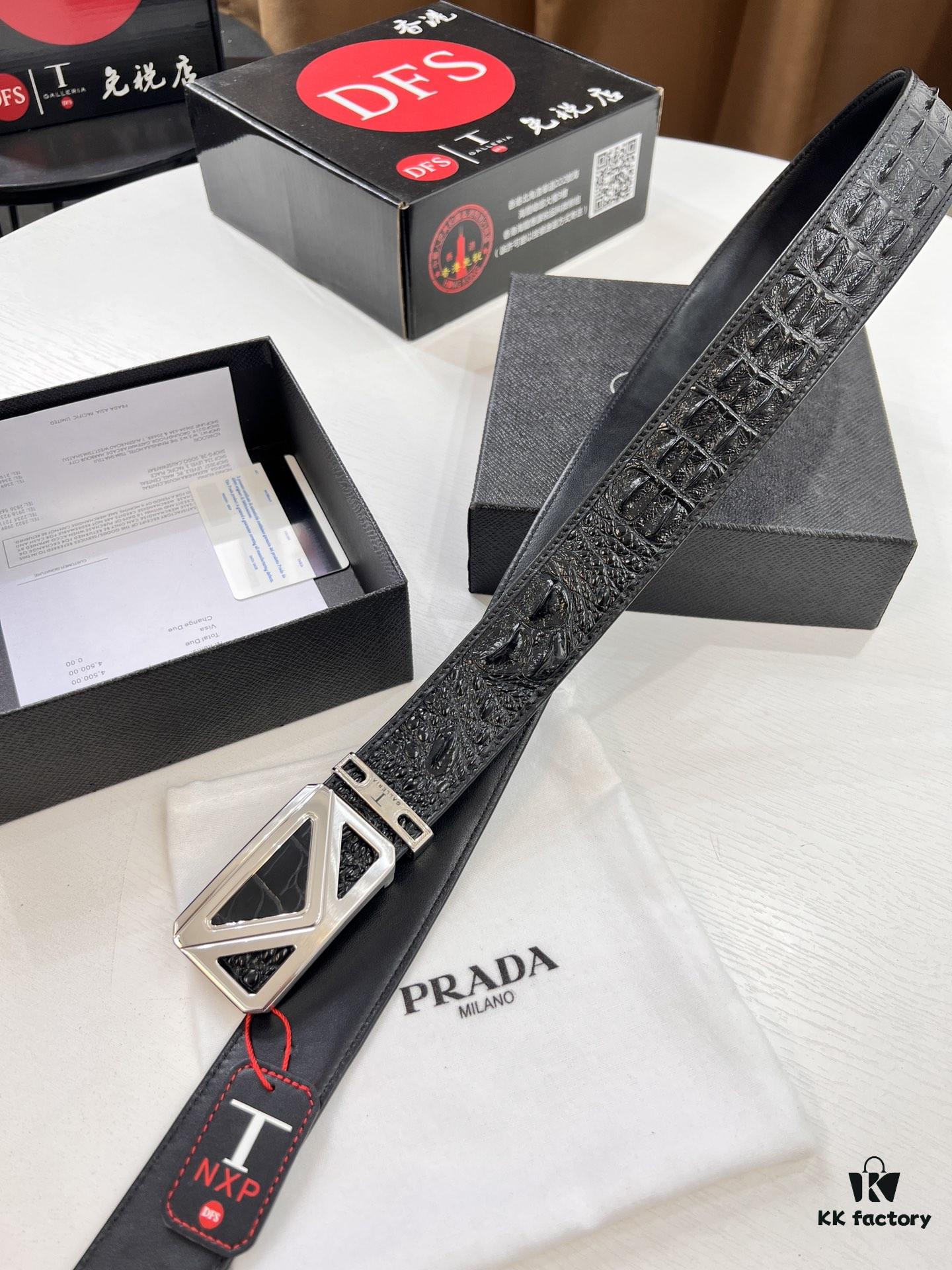 Prada Hong Kong Duty-Free Gift Box Genuine Leather Belt with Anti-Counterfeit Verification