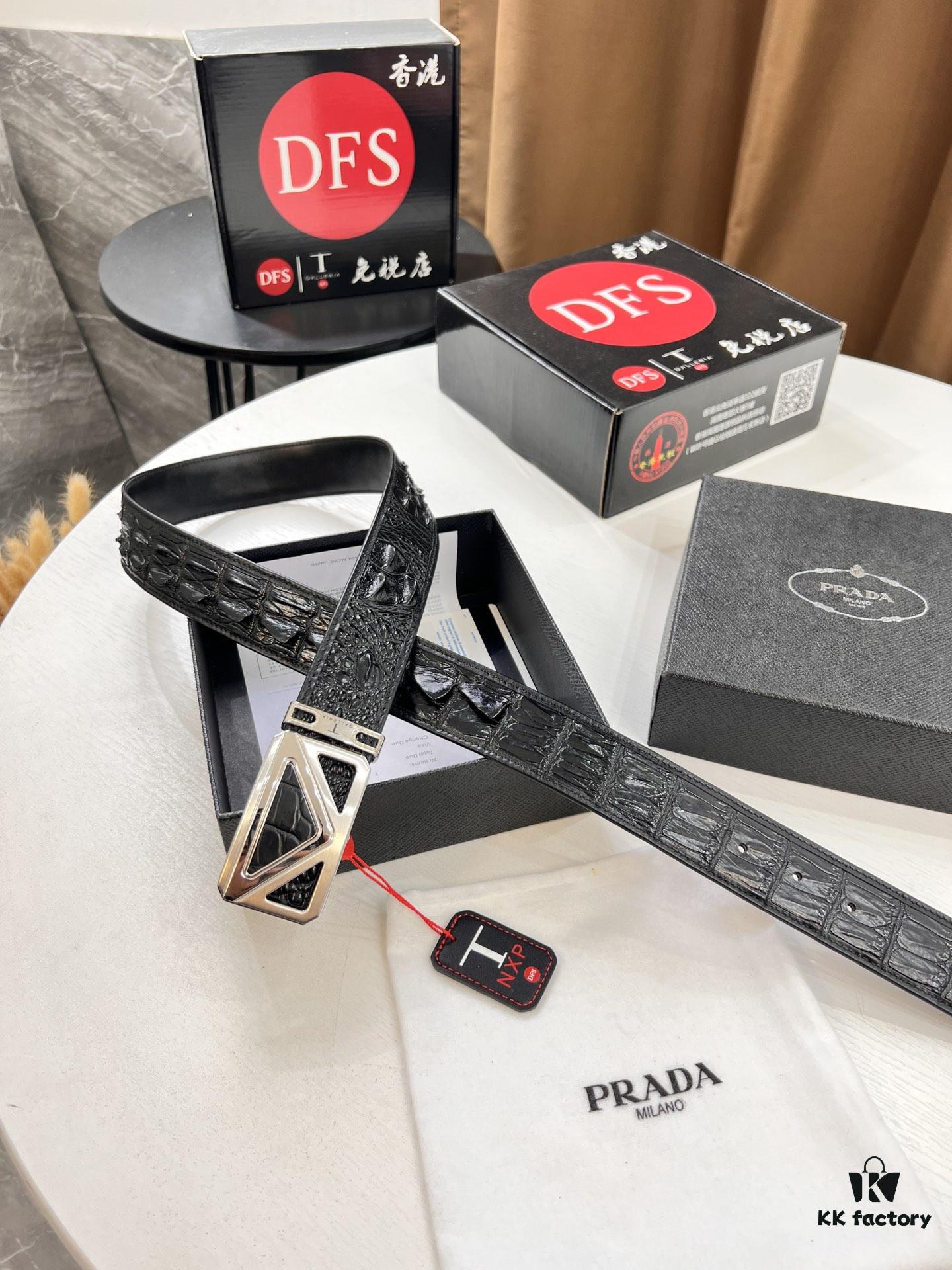 Prada Hong Kong Duty-Free Gift Box Genuine Leather Belt with Anti-Counterfeit Verification