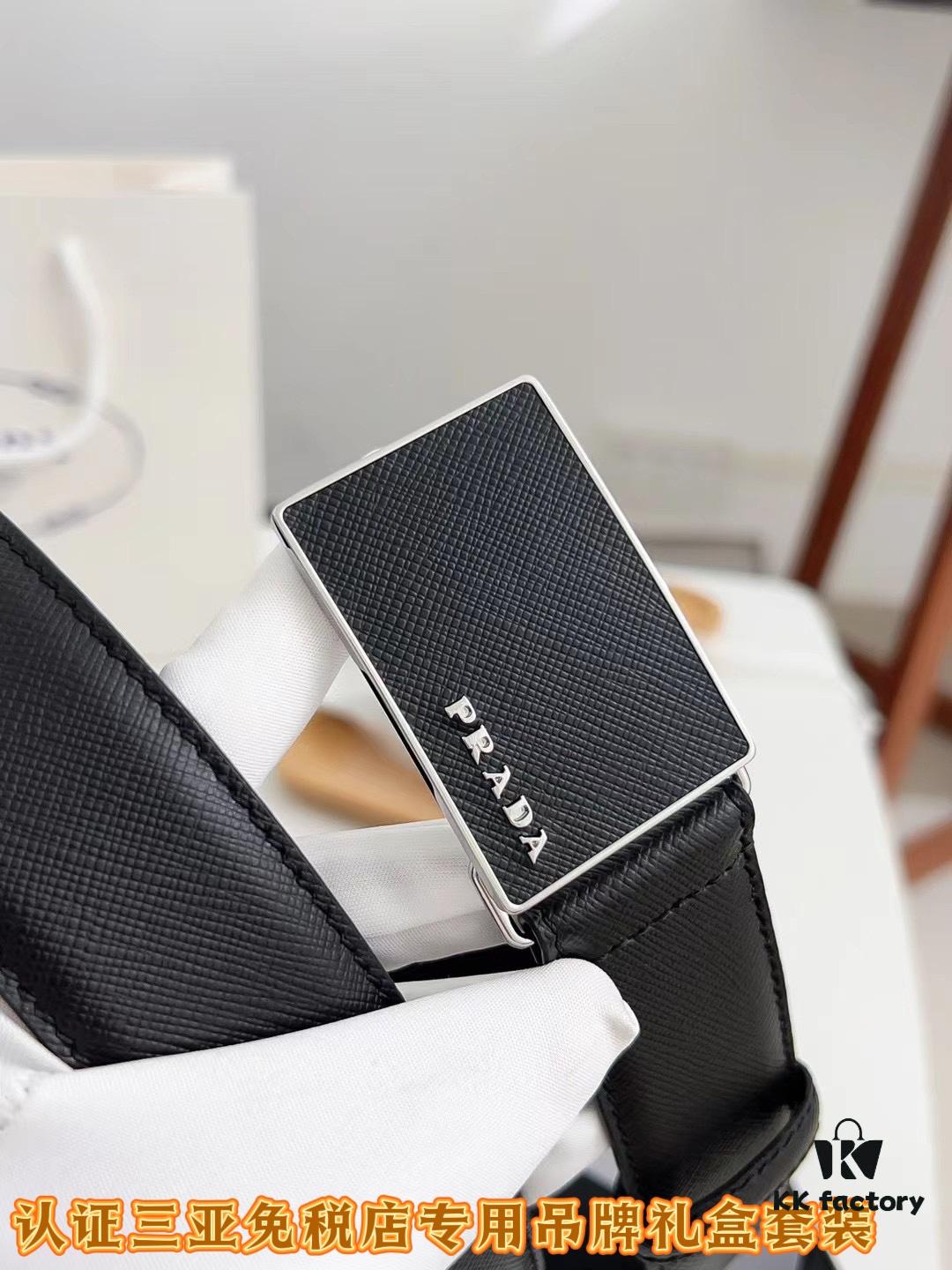 Q170 Sanya Tax-Free Genuine Latest Packaging Gift Box: Prada Original Quality Belt, 3.5cm Width