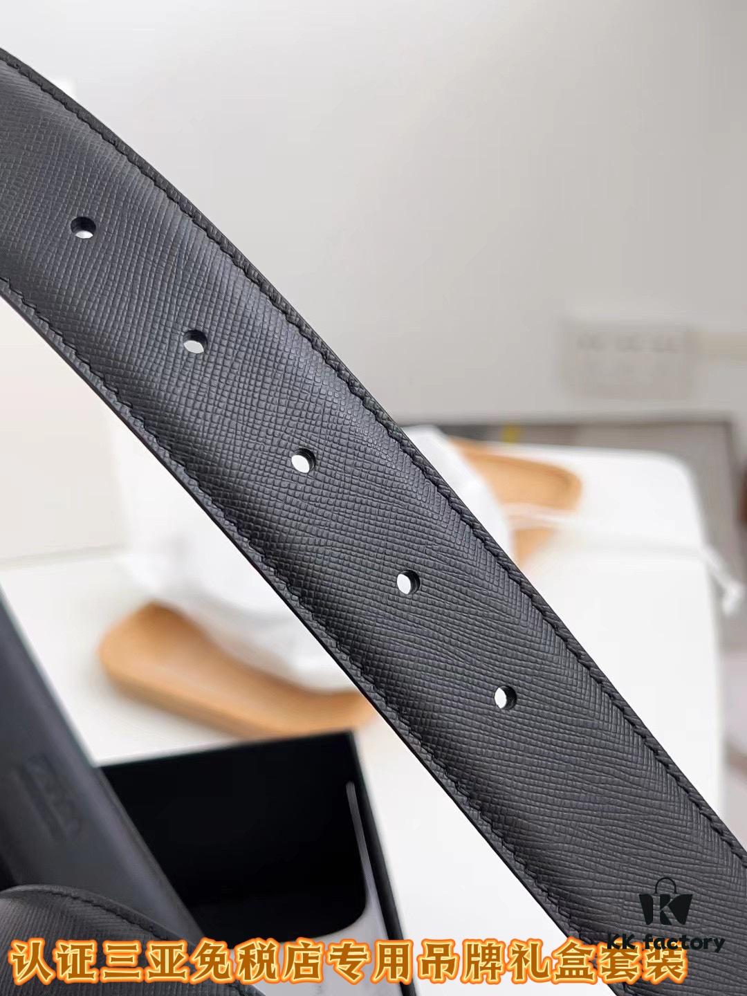 Q170 Sanya Tax-Free Genuine Latest Packaging Gift Box: Prada Original Quality Belt, 3.5cm Width
