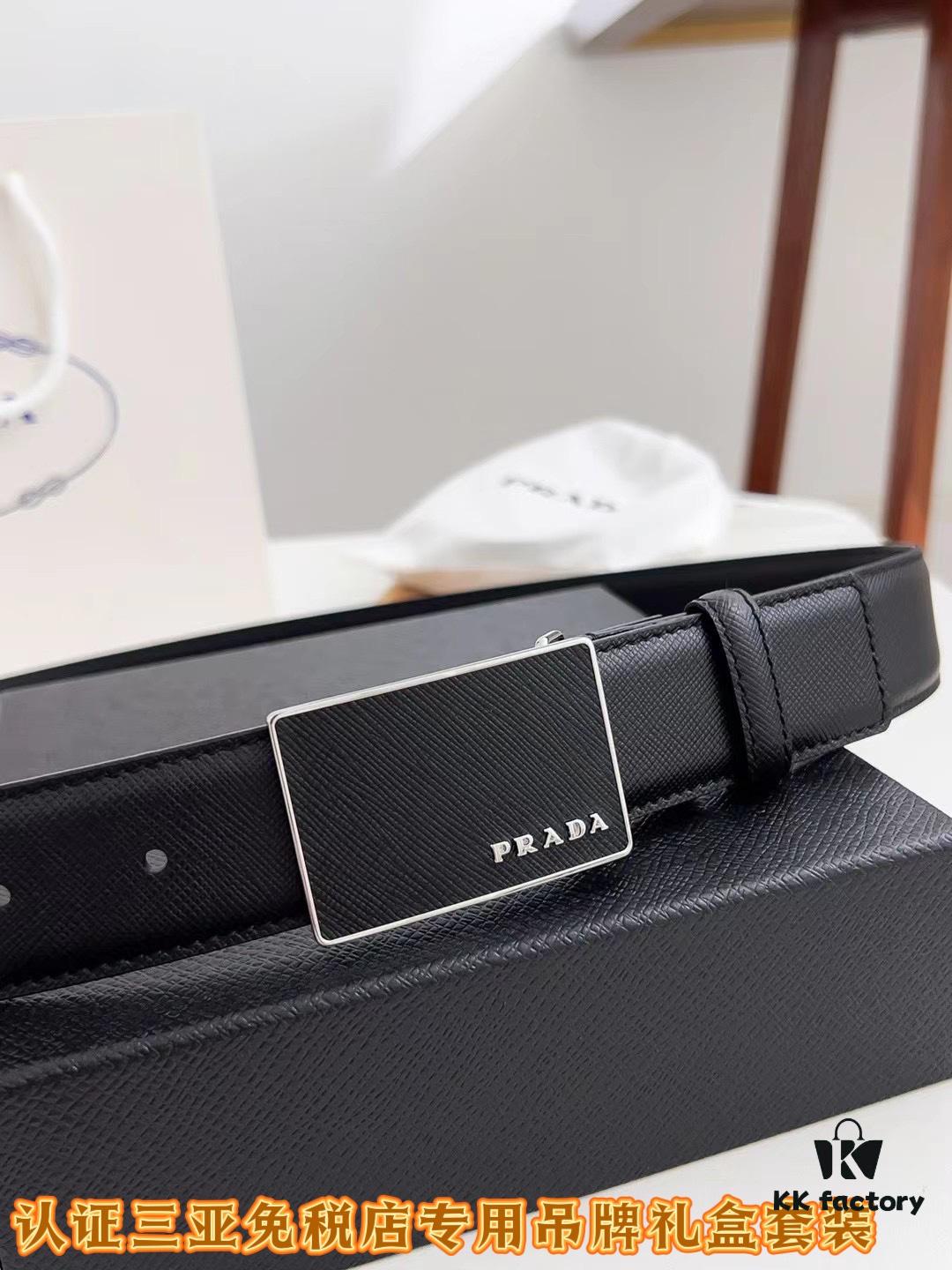 Q170 Sanya Tax-Free Genuine Latest Packaging Gift Box: Prada Original Quality Belt, 3.5cm Width