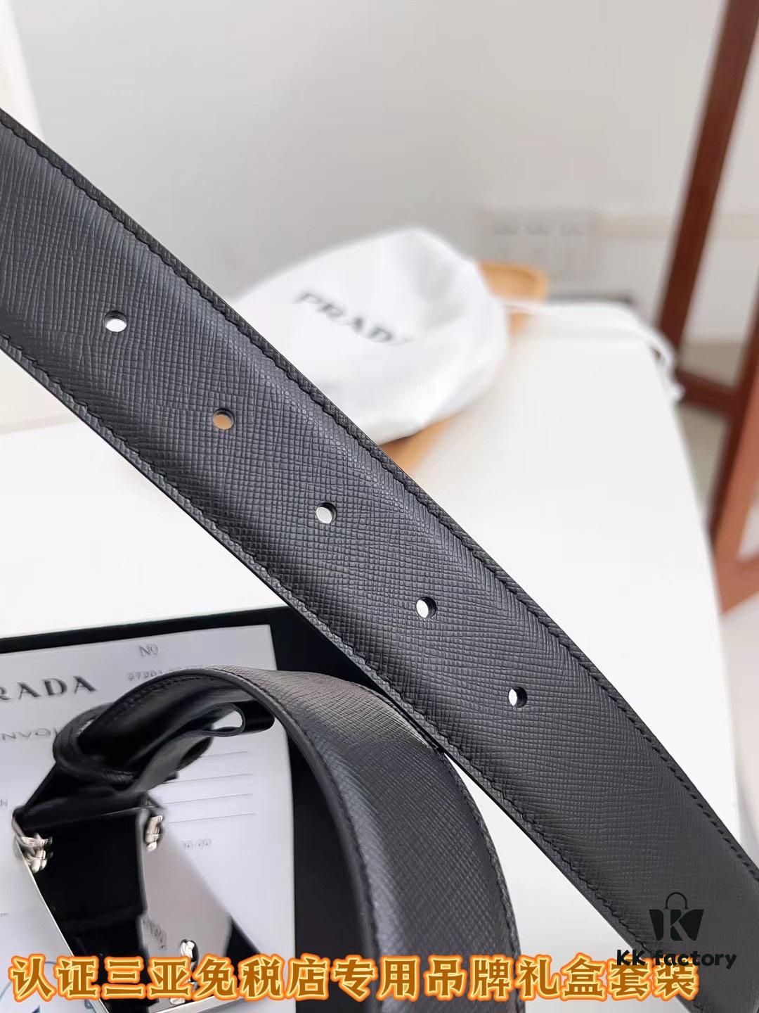Q170 Sanya Tax-Free Genuine Latest Packaging Gift Box: Prada Original Quality Belt, 3.5cm Width