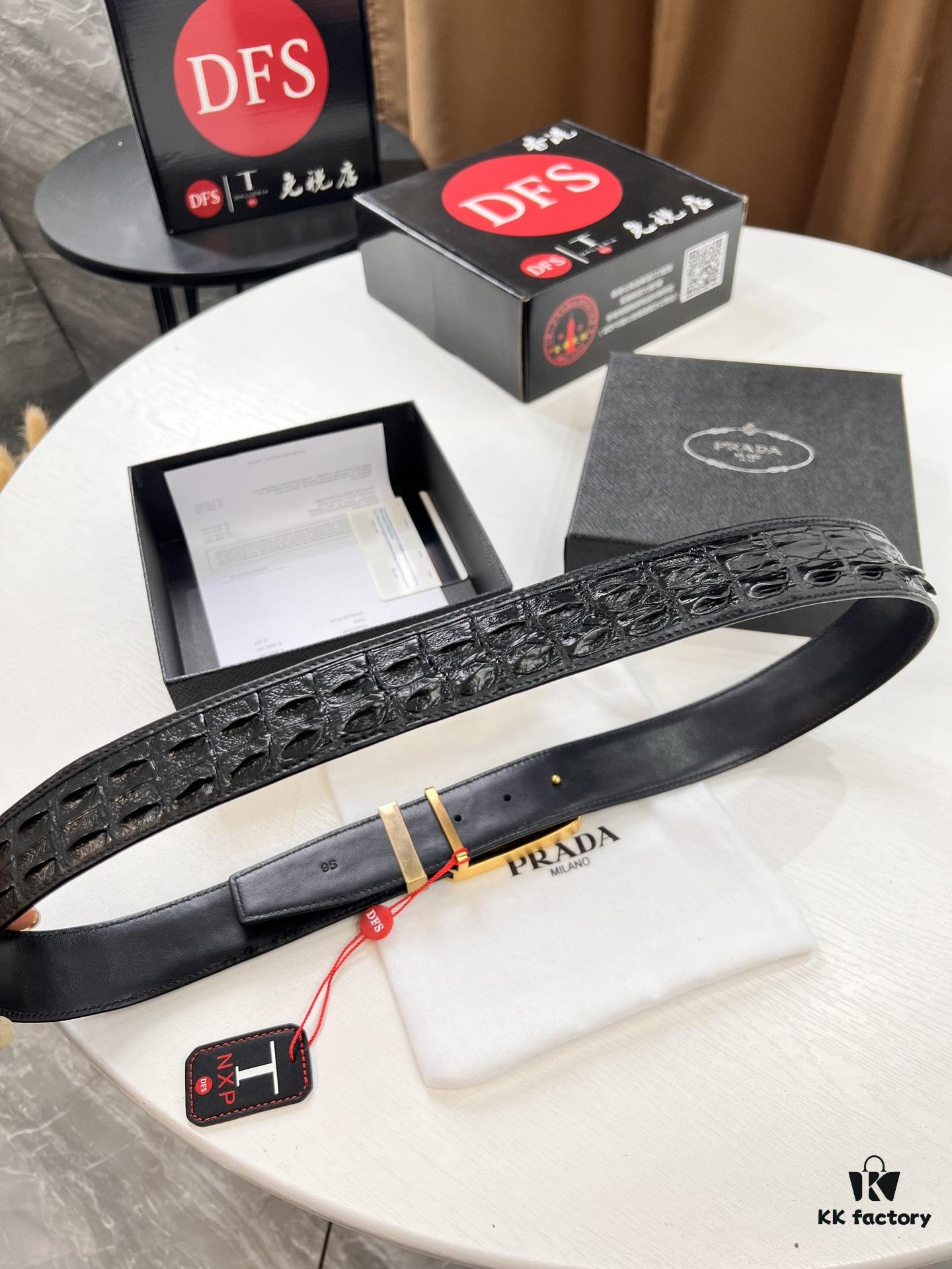 Prada Hong Kong Duty-Free Gift Box Genuine Leather Belt with Anti-Counterfeit Certification