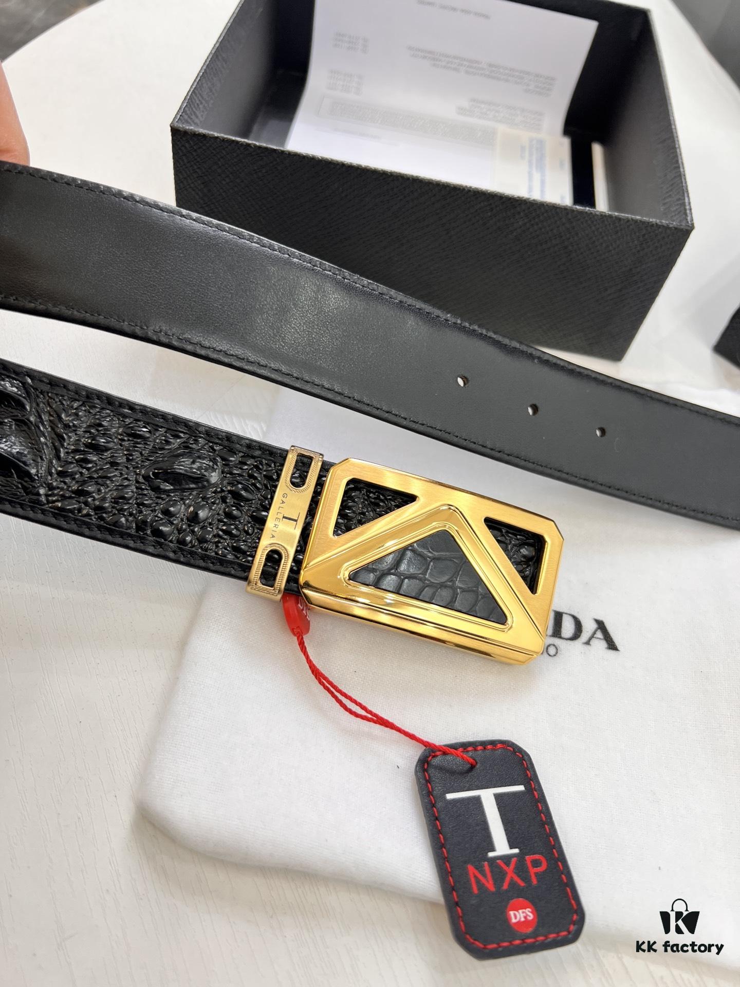 Prada Hong Kong Duty-Free Gift Box Genuine Leather Belt with Anti-Counterfeit Certification
